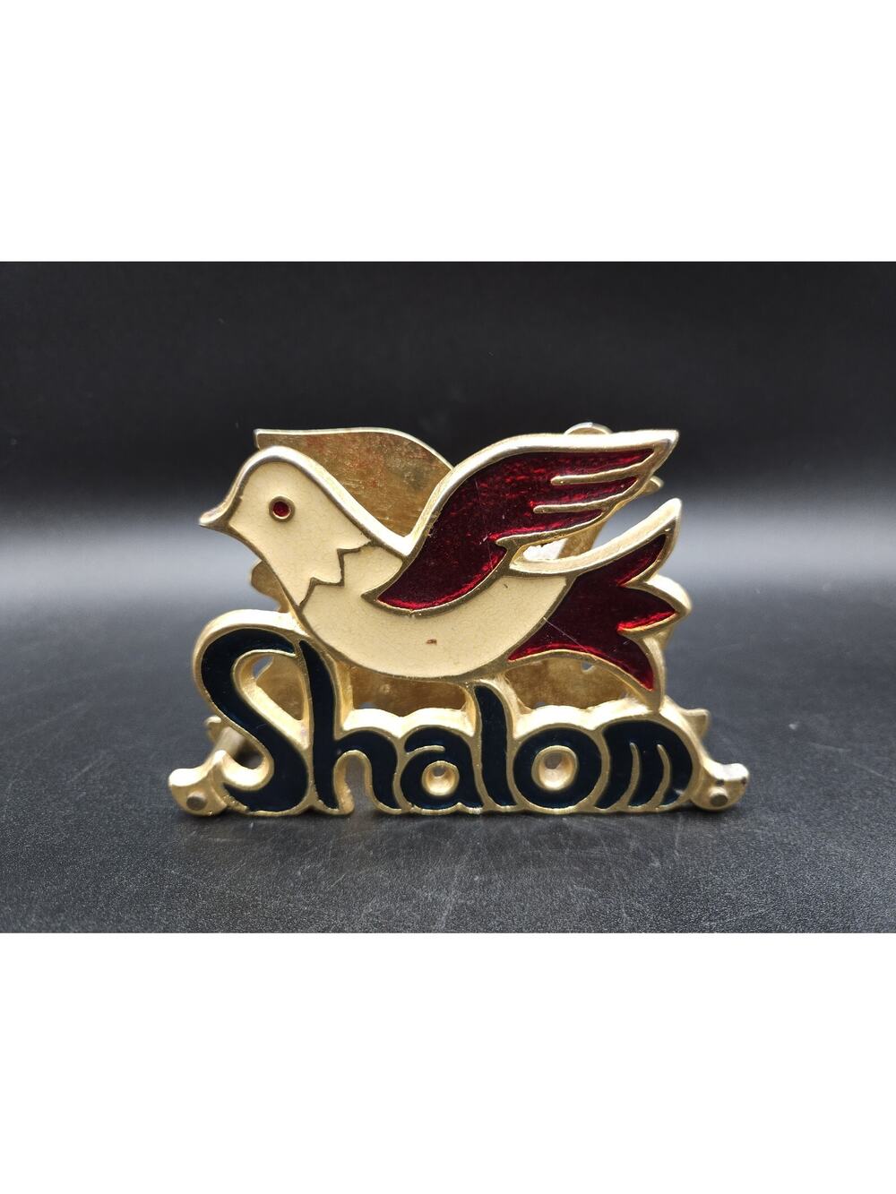 Vintage Enameled Metal Napkin Letter Holder Shalom White And Red Bird